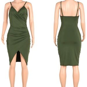 Army green v neck spaghetti strap bodycon dress